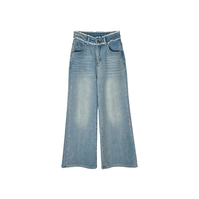 巨巨巨遮胯！复古加绒阔腿牛仔裤