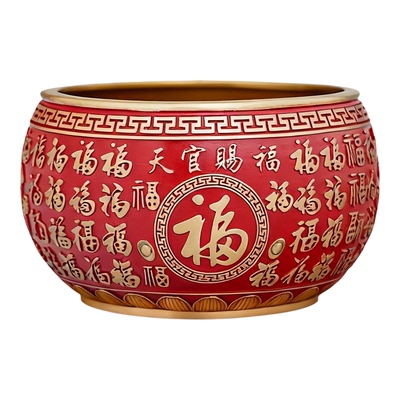 纯黄铜聚宝盆摆件天官赐福聚宝盆招财进宝家居装饰品客厅玄关摆设