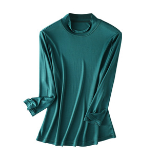 半高圆领七分袖桑蚕丝打底衫 重磅真丝舒适透气宽松显瘦遮肉上衣