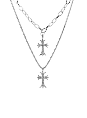 个性十字架双层钛钢锁骨链女款