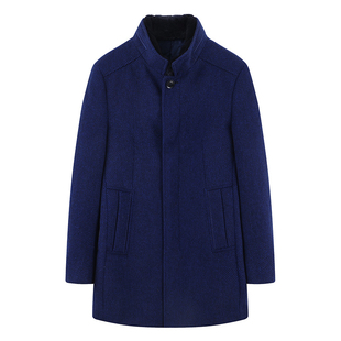 外贸羊毛大衣男品牌男装专柜正品外套秋冬季加棉兔毛领风衣外套