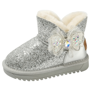 百丽童鞋女童冬季加绒保暖雪地靴舒适软底棉鞋时尚百搭闪钻宝宝靴