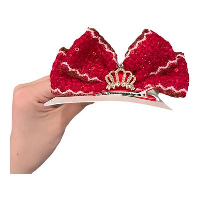 新年喜庆红色立体蝴蝶结皇冠发夹