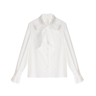 SourceWithU 法式蕾丝精致内搭蝴蝶结小众衬衫女白色高级感上衣