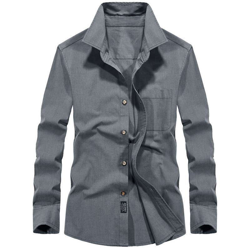 春秋季牛津纺衬衫男长袖宽松大码纯棉上衣纯色男士商务休闲衬衣男