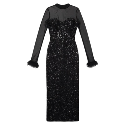 高级感黑色性感网纱亮片礼服