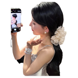 夏季超仙发夹女后脑勺头花2025年新款珍珠花朵盘发抓夹大号鲨鱼夹