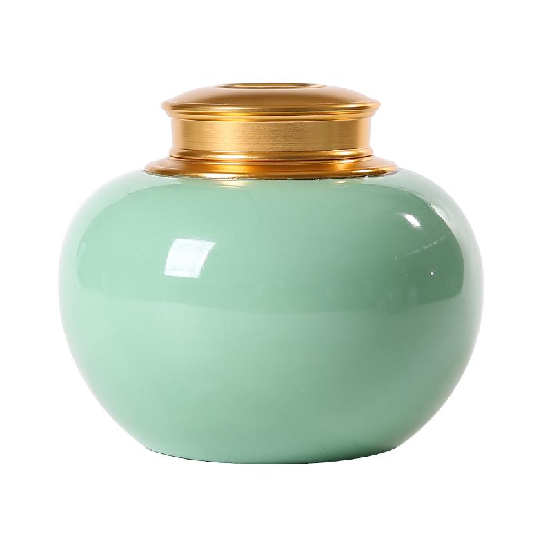 空山新雨茶叶罐陶瓷密封罐金属盖便携家用大号普洱茶收纳盒储存罐