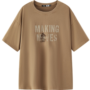 森马迪士尼合作系列短袖T恤男夏纯棉oversize复古米奇印花针织衫