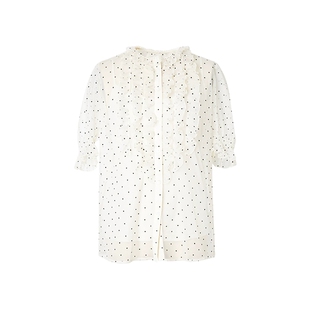 艾诺丝雅诗夏装木耳边泡泡袖薄纱植绒波点短袖衬衫送吊带10425101