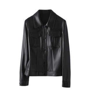 绵羊皮外套女短款皮夹克翻领黑色显瘦海宁新款2026女士皮衣小个子