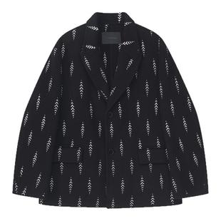 秋冬羊毛呢子短款双面羊绒西装外套男士黑色绣花时尚复古潮流西服