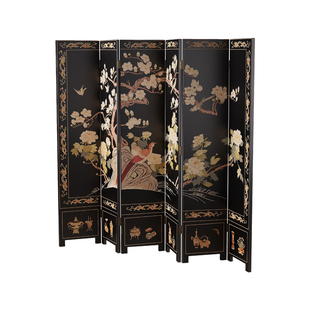时余斯图尔彩绘屏风复古纯手工围屏客厅法式中国风花鸟实木玄关墙
