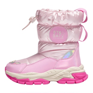 星期六儿童加绒加厚雪地靴冬季新款女童防泼水粉色棉靴保暖大棉鞋