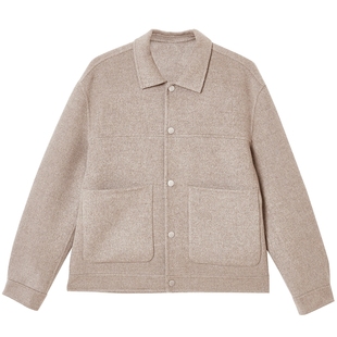 杰克琼斯秋冬新款质感纯羊毛外套短款毛呢大衣男装225427005