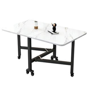 可折叠家用餐桌简约现代厨房长方形桌带轮子小户型出租房简易饭桌