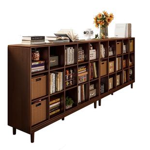 实木书架黑胡桃色格子柜家庭阅读区布置落地置物架靠墙边柜子书柜