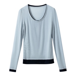 【干皮姐妹入】桑蚕丝+山羊绒 兰精天丝假两件撞色针织打底衫上衣