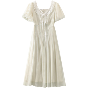 300斤甜美风减龄长裙胖莹莹大码女装胖mm夏季收腰显瘦花边连衣裙