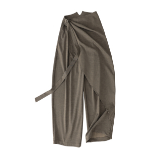 SINGLE MOMENT 25SS秋季新款羊毛混纺多层次飘带休闲阔腿西裤女