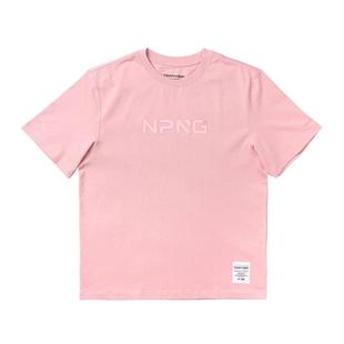NPNG粉色logo短袖T恤女简约重磅纯棉男时尚宽松圆领字母印花上衣