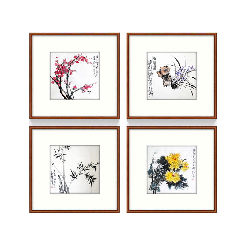 专业纯手绘国画客厅四联四君子