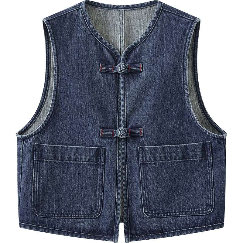 【商场同款】播26春新品牛仔马甲女中式盘扣宽松外套BDT6MD2435