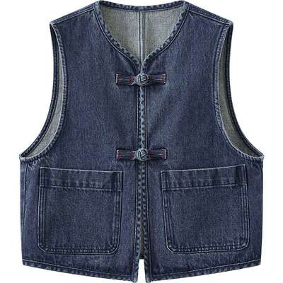 【商场同款】播26春新品牛仔马甲女中式盘扣宽松外套BDT6MD2435