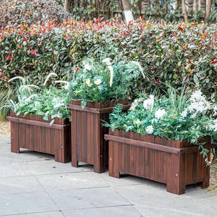 碳化防腐木花箱长方形花盆户外实木庭院阳台种菜盆多肉花槽种植箱