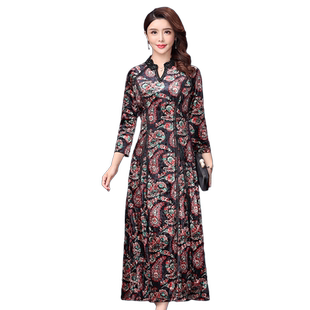 香妮芬2026春季新款连衣裙女中长款收腰显瘦阔太太气质大码女装