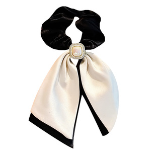 法式高级感缎面飘带蝴蝶结发圈女精致珍珠飘带扎马尾发绳头绳头饰