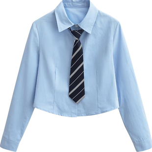 棉洋 复古学院风洋气衬衫女 减龄衬衣高校辣妹学姐高冷领带短衬衫