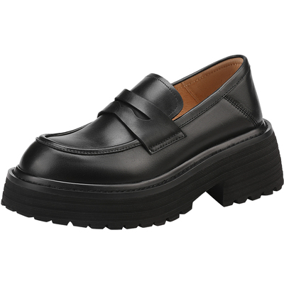 【沈梦辰同款】轻量设计厚底增高乐福鞋女牛皮复古黑色英伦小皮鞋