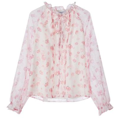 LAGOGO法式木耳边清新碎花衬衫