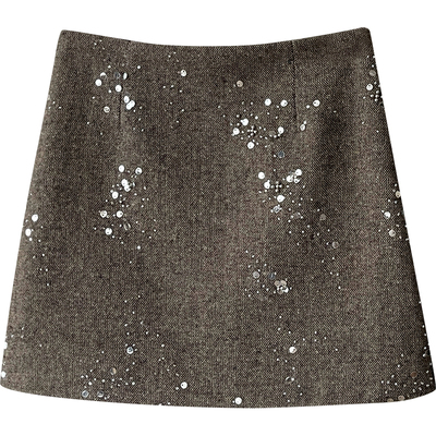 法式复古重工毛呢料亮片闪闪短裙