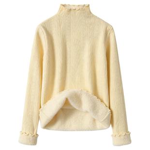 加绒加厚半高领毛衣内搭女秋冬春装木耳边减龄针织上衣叠穿打底衫