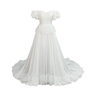 复古法式轻婚纱森系超仙高级质感白色一字肩礼服蕾丝出门纱小拖尾