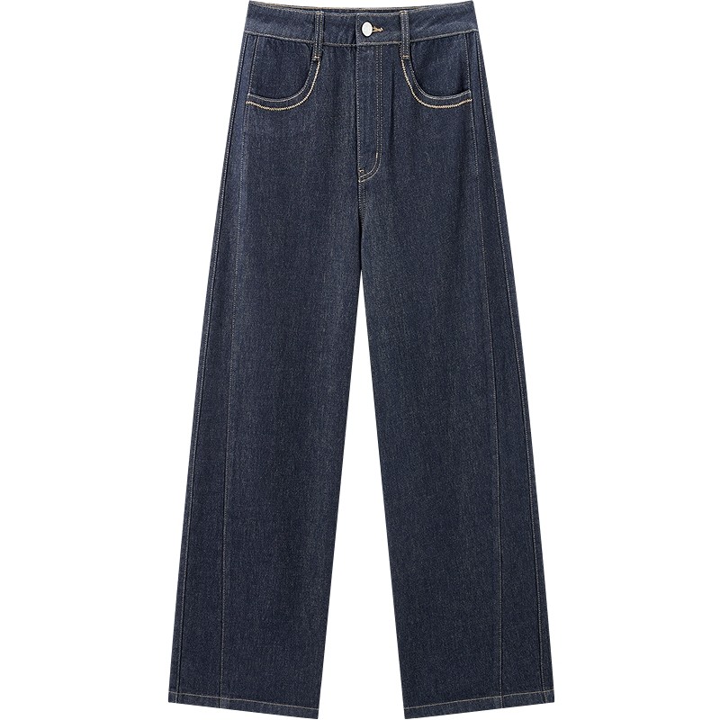 乐町经典原牛色牛仔裤26春季新口袋撞边设计直筒裤宽松阔腿裤女