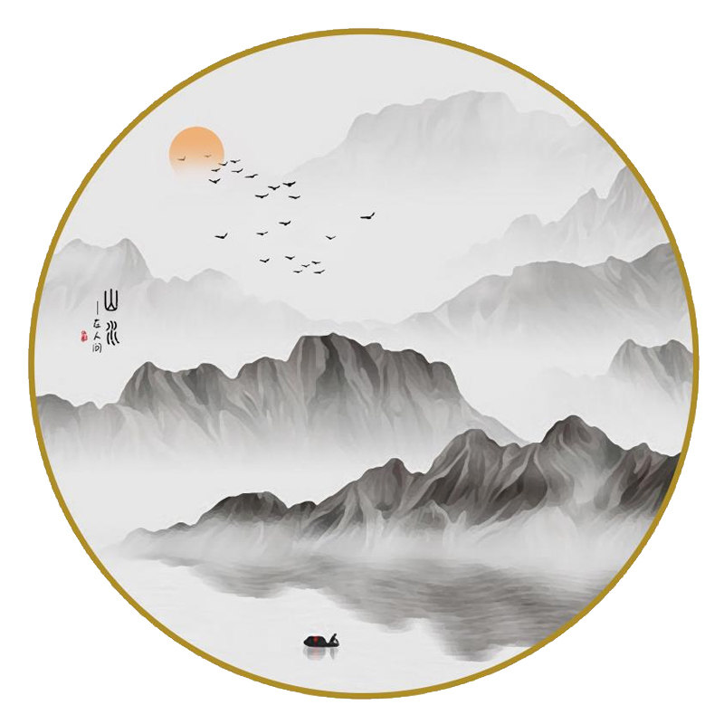 新中式玄关装饰画圆形山水画