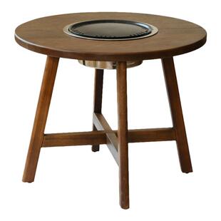 有清堂实木围炉煮茶茶桌新中式小茶桌火锅桌圆形茶几庭院烤火炉