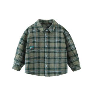 【100%全棉】齐齐熊宝宝格子衬衫男童外套春秋装儿童休闲长袖衬衣