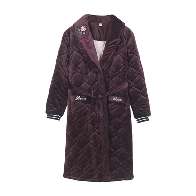 冬季法兰绒三层夹棉保暖情侣睡袍