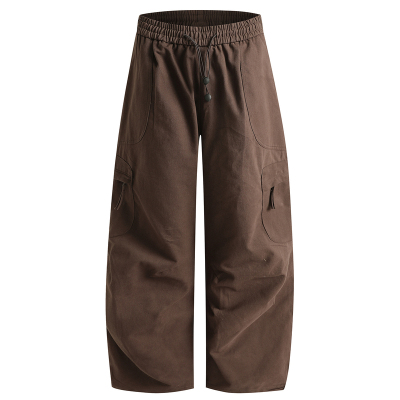 港仔文艺男棕色直筒伞兵工装裤