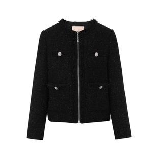 【秀场同款】朗姿/LIME莱茵CH*NEL小香风黑金花呢羽绒服短款25新