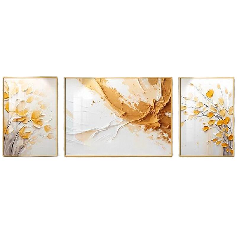客厅装饰画极简奶油三联画现代抽象肌理沙发背景墙挂画高级感壁画