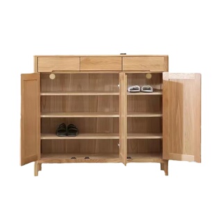 艾丽米安 全实木三门鞋柜鞋架橡木两门鞋柜玄关隔断日式简约家用