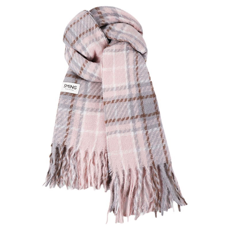 可爱粉格子围巾女冬季2025新款披肩韩高级氛围感保暖温柔围脖学生