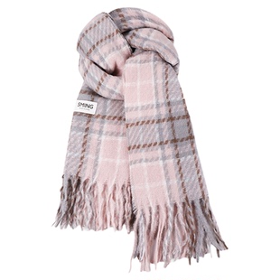 可爱粉格子围巾女冬季2025新款披肩韩高级氛围感保暖温柔围脖学生