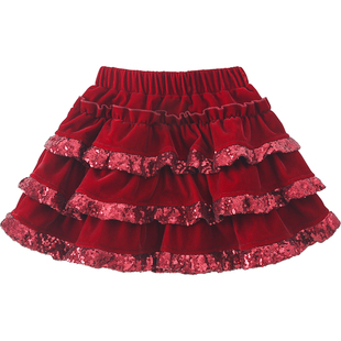 米米哈罗半身裙冬装2025新款儿童法式丝绒高腰短裙女孩蓬蓬蛋糕裙