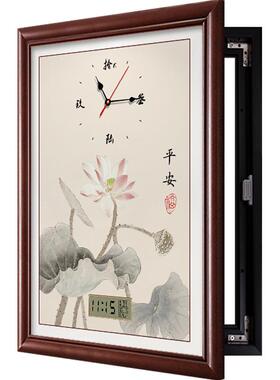 新中式电表箱装饰画带钟表竖版